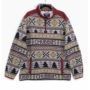 Chubbies Mens Pullover XL Quarter Zip Quilted Jacket The Ol' Cabin Holiday Multi